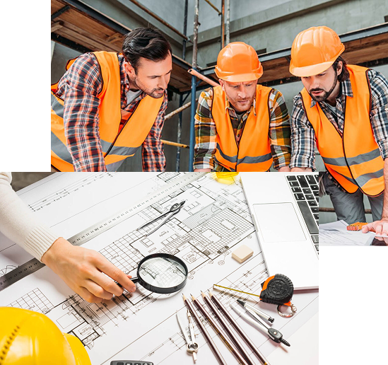 Construction workers reviewing plans